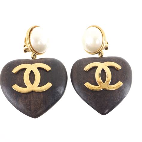 chanel wood heart earrings|chanel earrings costume.